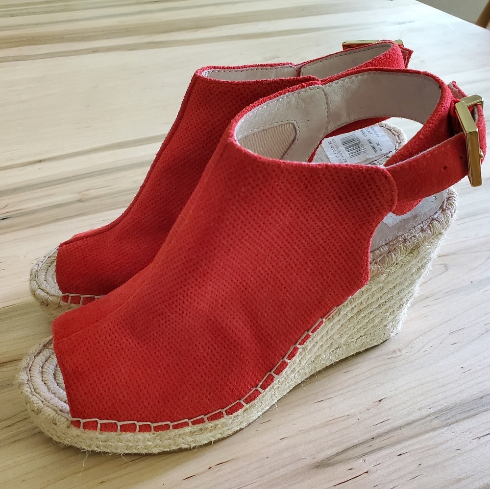 kenneth cole ory red suede perferated leather wedge shoes feugo 8.5 sandals shoe